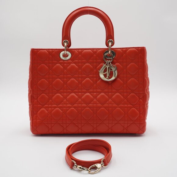 Pre-owned Dior Orange Cannage Lamb Lady Dior 2-Way Bag Large - Picture 5 of 6